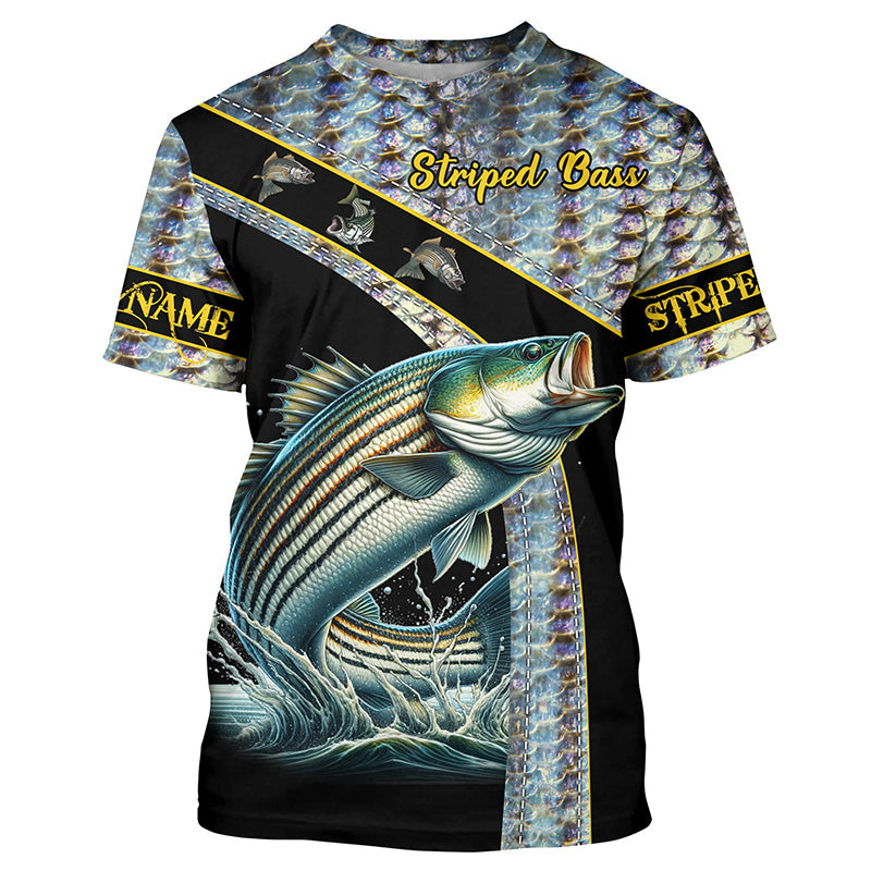 Striped Bass fishing scales UV protection Custom long sleeve fishing, Striper fishing NQS4891