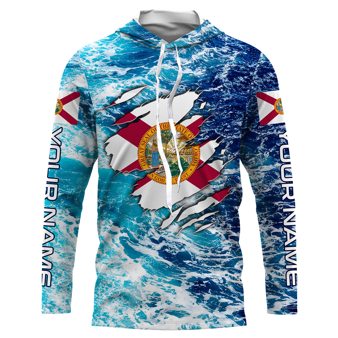 Blue sea wave ocean camo Florida flag Custom sun protection fishing fishing long sleeve NQS3455