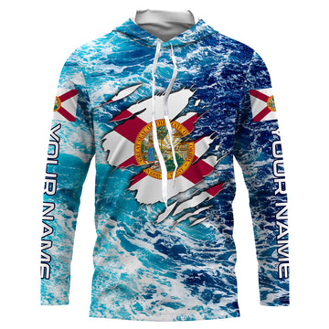 Blue sea wave ocean camo Florida flag Custom sun protection fishing fishing long sleeve NQS3455