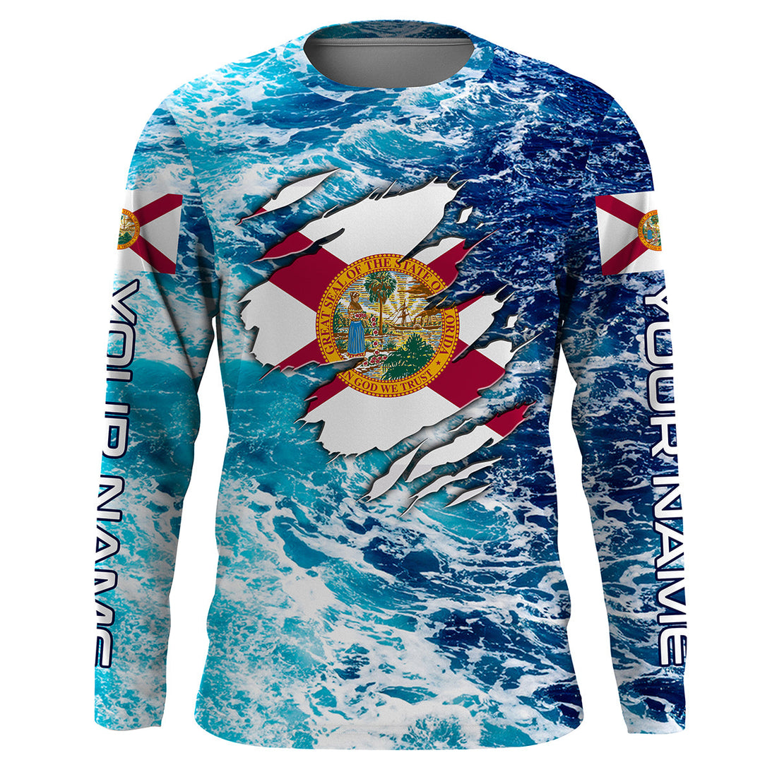 Blue sea wave ocean camo Florida flag Custom sun protection fishing fishing long sleeve NQS3455