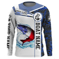 Salmon Fishing blue camo American Flag Custom name and boat name performance Long Sleeve Fishing NQS3902