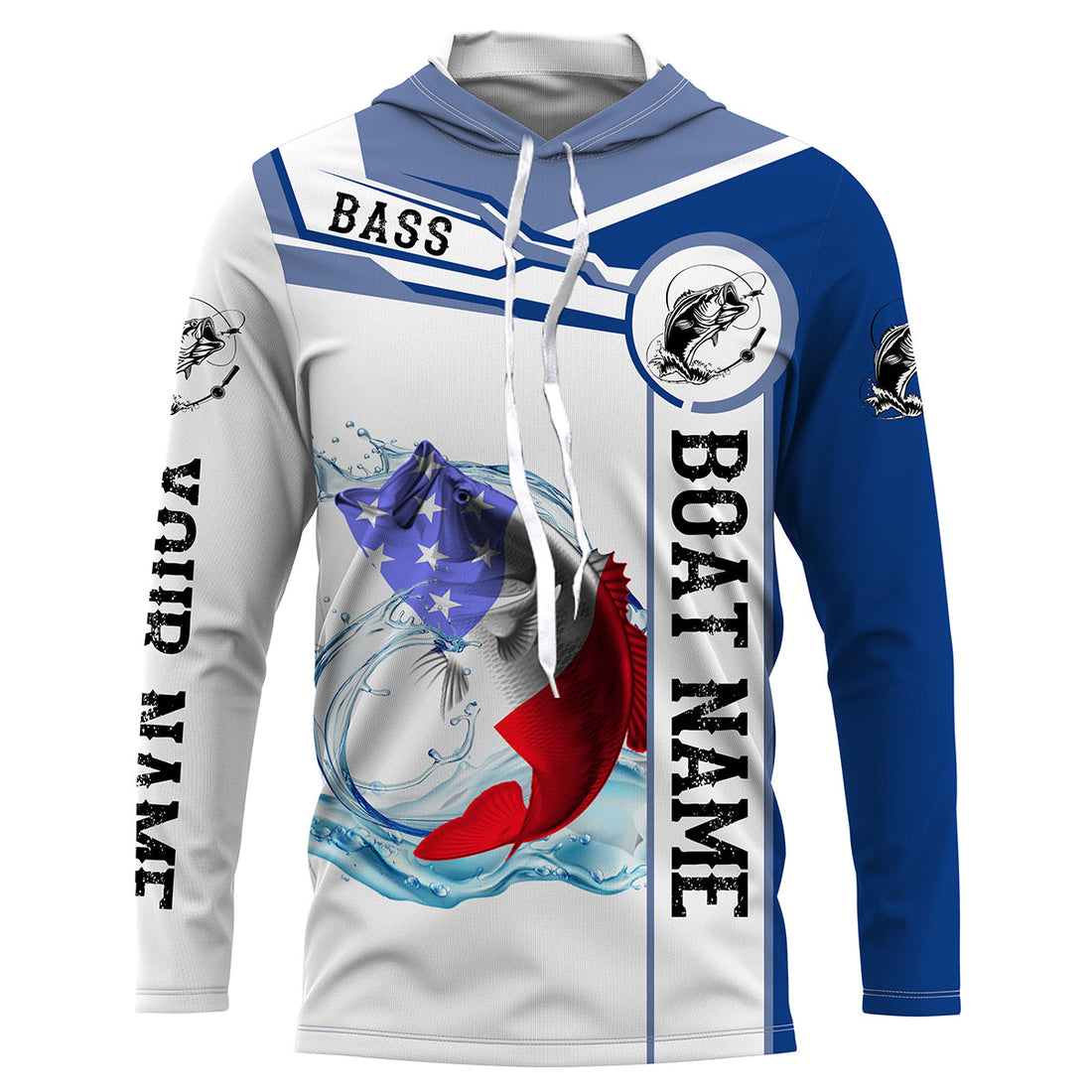 Largemouth Bass Fishing American Flag Custom name and boat name performance Long Sleeve Fishing, Patriotic Fishing gifts NQS2351