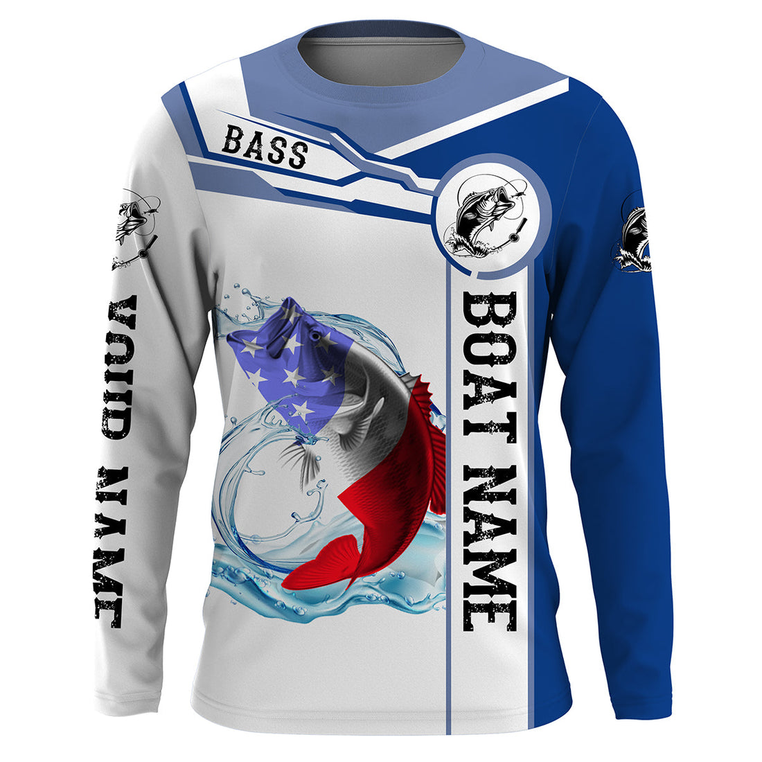 Largemouth Bass Fishing American Flag Custom name and boat name performance Long Sleeve Fishing, Patriotic Fishing gifts NQS2351