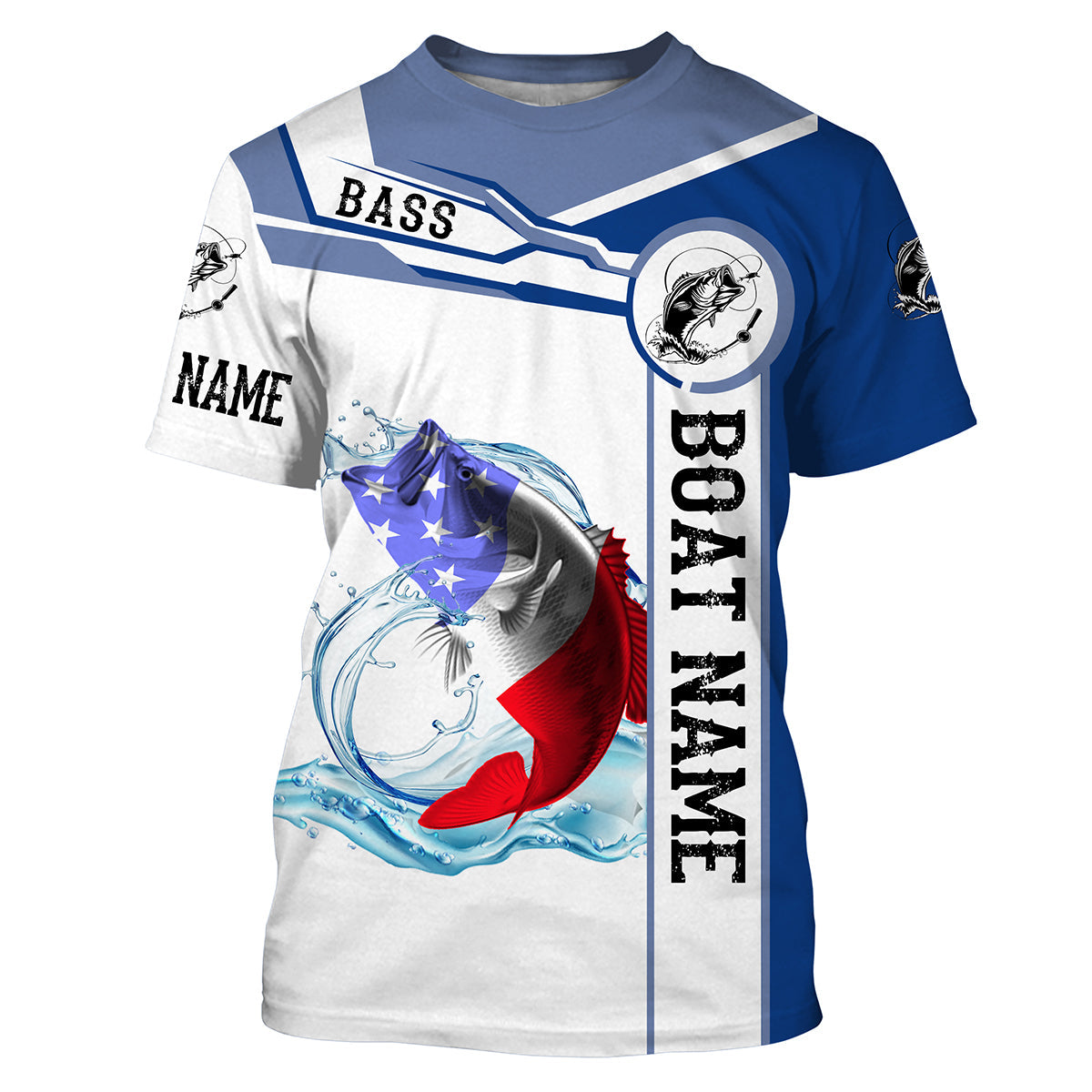 Largemouth Bass Fishing American Flag Custom name and boat name performance Long Sleeve Fishing, Patriotic Fishing gifts NQS2351