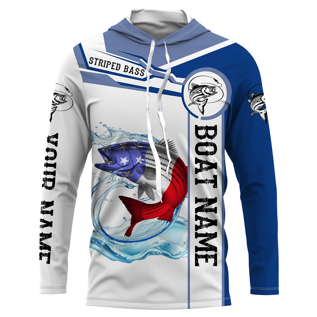 Striped Bass Fishing American Flag Custom name and boat name performance Long Sleeve Fishing, Patriotic Fishing gifts NQS2352