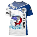 Striped Bass Fishing American Flag Custom name and boat name performance Long Sleeve Fishing, Patriotic Fishing gifts NQS2352