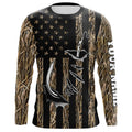 Personalized American Flag Camo Fishing, Fish hook camo patriotic Long Sleeve Fishing NQS8920