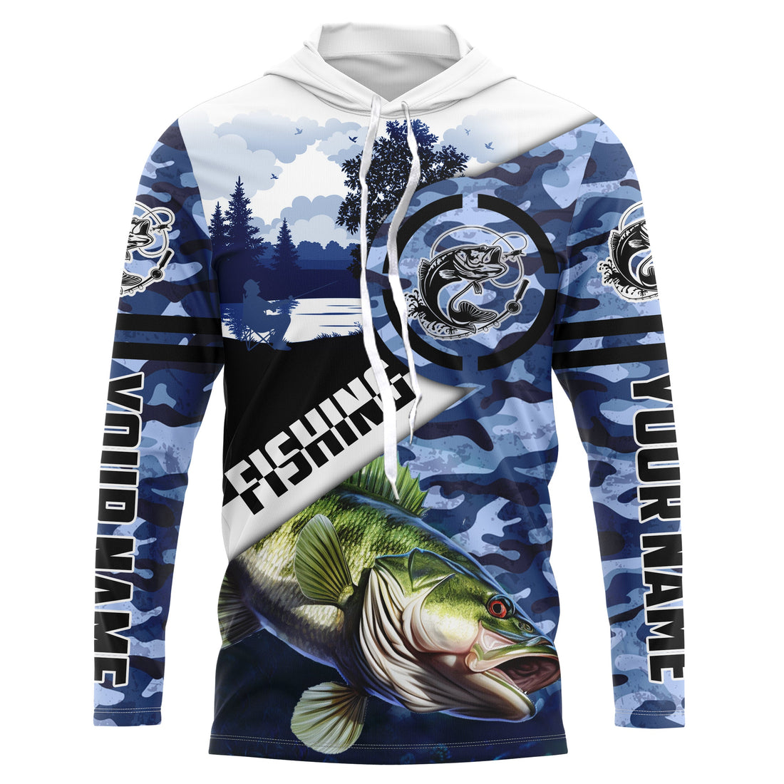 Largemouth Bass fishing blue camouflage fishing clothing Custom performance fishing NQS2616