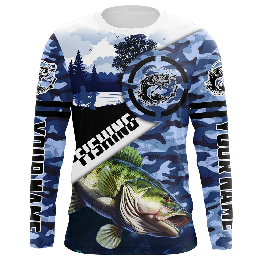 Largemouth Bass fishing blue camouflage fishing clothing Custom performance fishing NQS2616