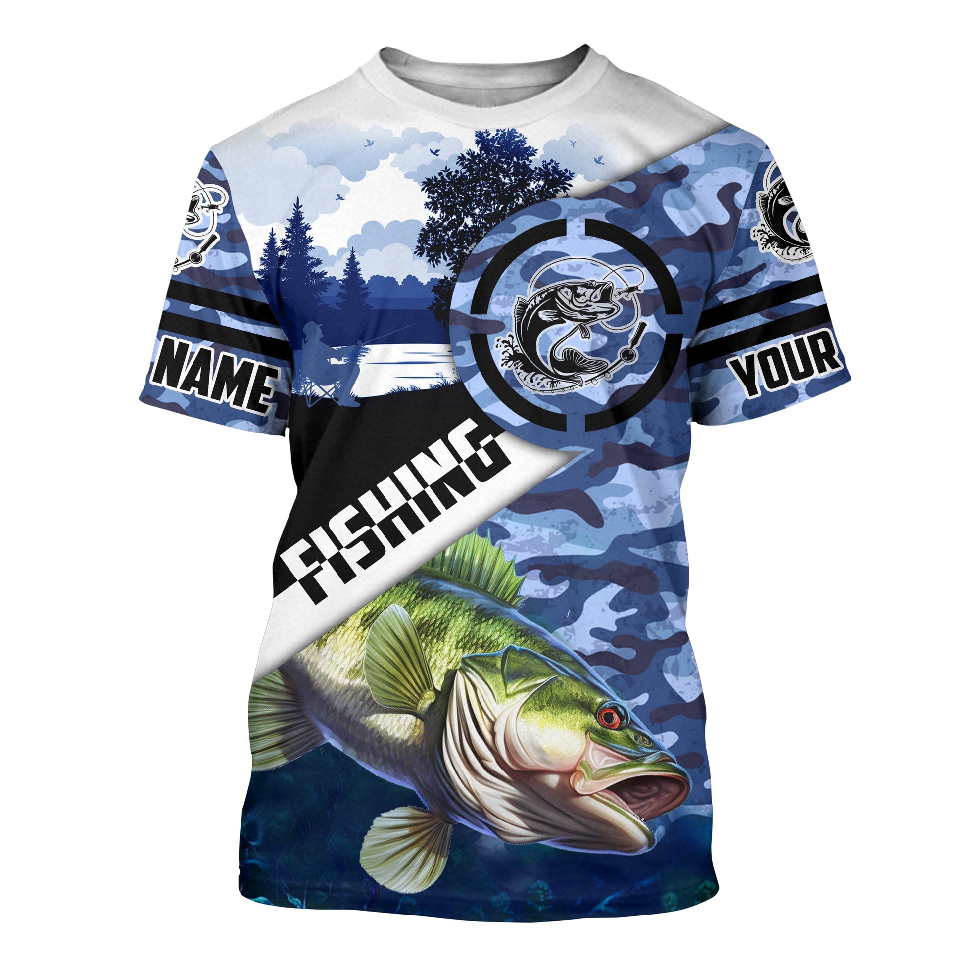 Largemouth Bass fishing blue camouflage fishing clothing Custom performance fishing NQS2616