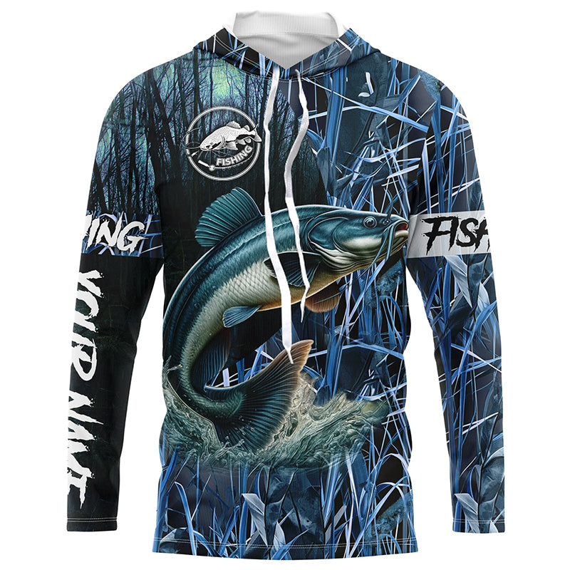 Catfish fishing blue camouflage fishing clothing Custom UV protection performance fishing NQS2614