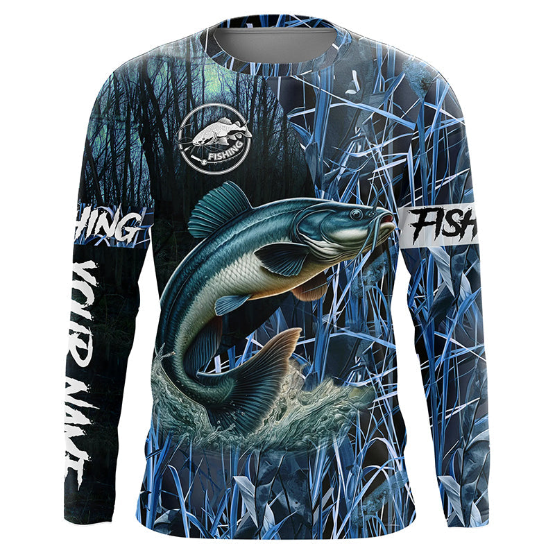 Catfish fishing blue camouflage fishing clothing Custom UV protection performance fishing NQS2614