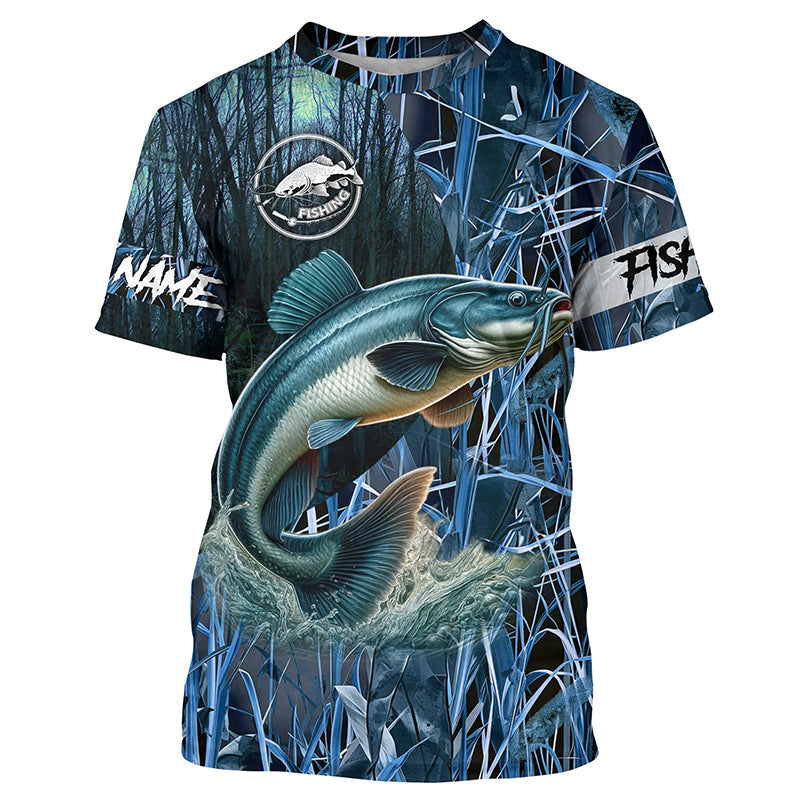 Catfish fishing blue camouflage fishing clothing Custom UV protection performance fishing NQS2614
