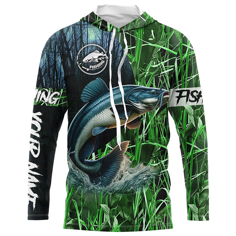 Catfish fishing green camouflage fishing clothing Custom UV protection performance fishing NQS2615