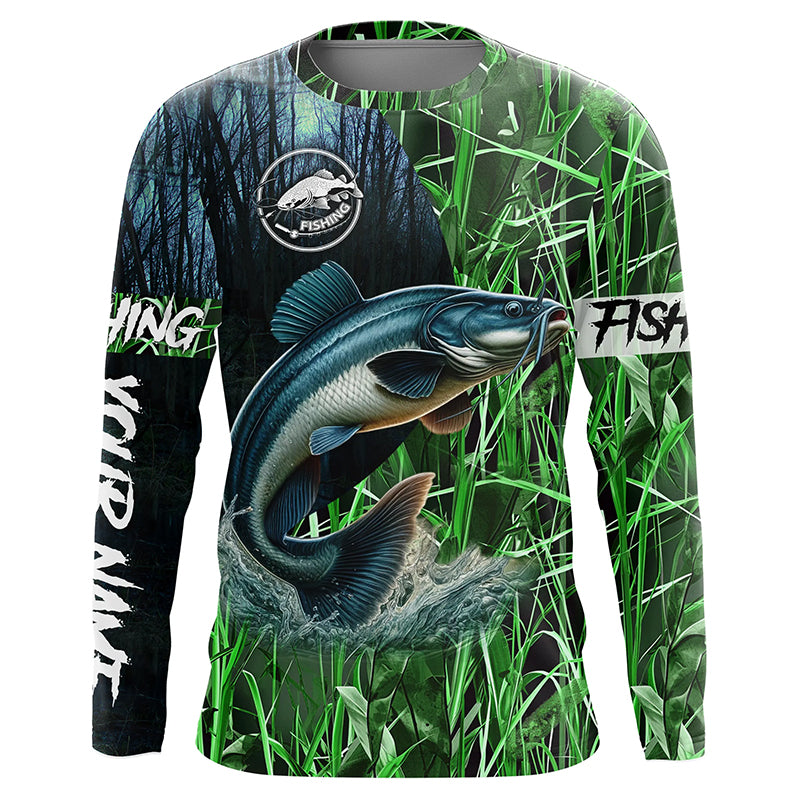 Catfish fishing green camouflage fishing clothing Custom UV protection performance fishing NQS2615