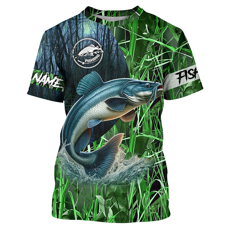 Catfish fishing green camouflage fishing clothing Custom UV protection performance fishing NQS2615