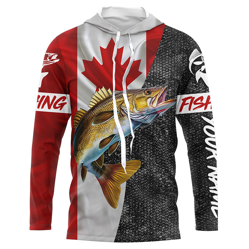 Canadian Flag Walleye Fishing Custom long sleeve performance Fishing, Walleye Fishing NQS4897