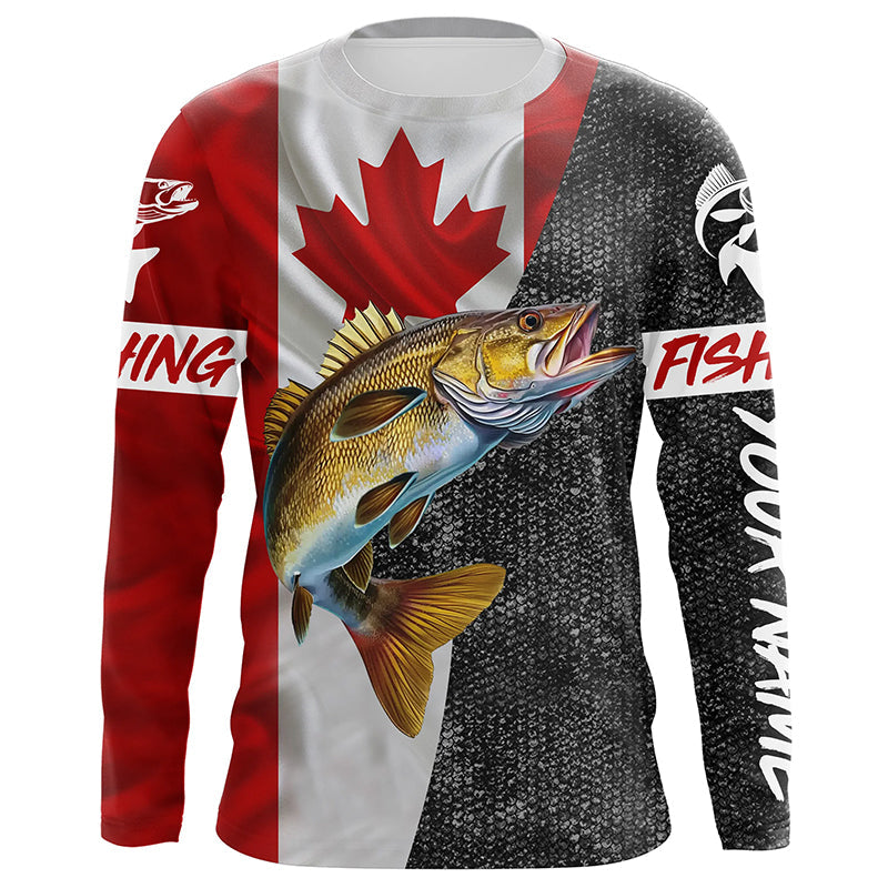 Canadian Flag Walleye Fishing Custom long sleeve performance Fishing, Walleye Fishing NQS4897
