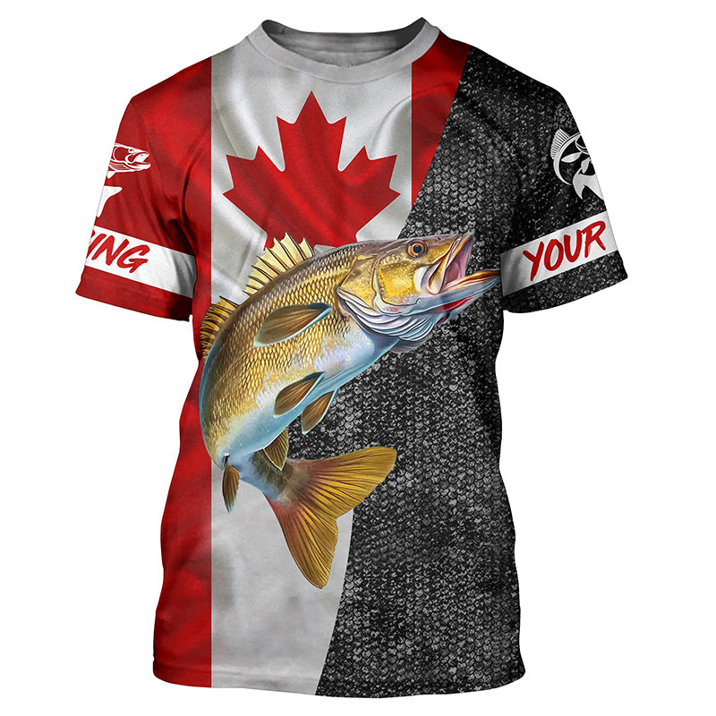 Canadian Flag Walleye Fishing Custom long sleeve performance Fishing, Walleye Fishing NQS4897