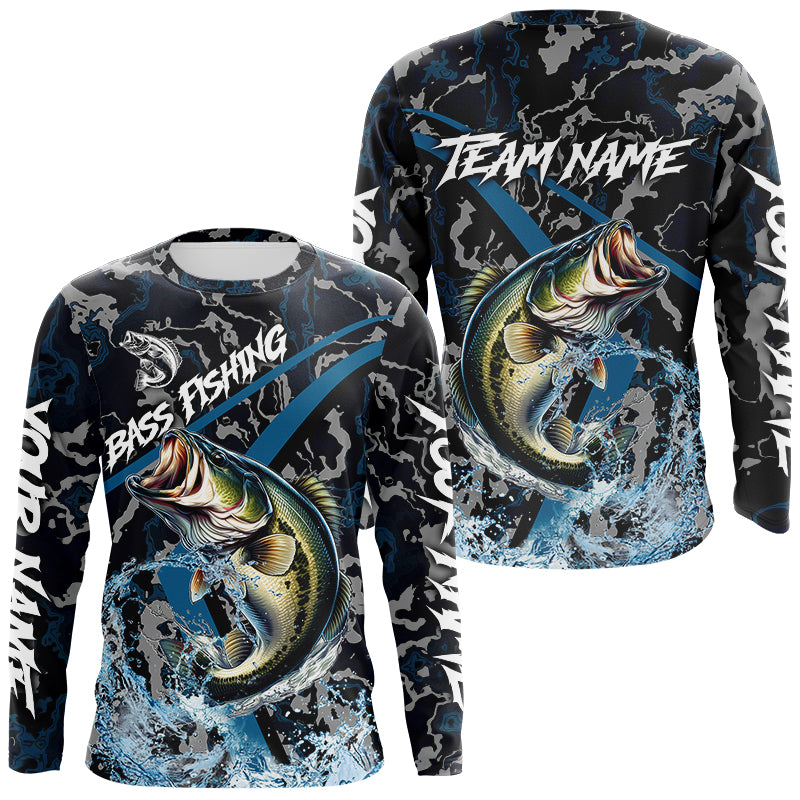 Custom Largemouth Bass Fishing Camo Long Sleeve Fishing, Personalized Bass Fishing Team NQS9677
