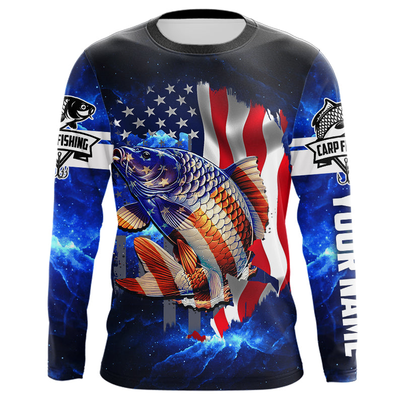 Carp Fishing blue galaxy 3D American Flag patriotic Customize name All over print fishing NQS449