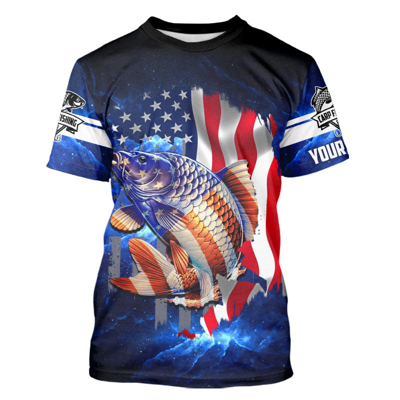 Carp Fishing blue galaxy 3D American Flag patriotic Customize name All over print fishing NQS449