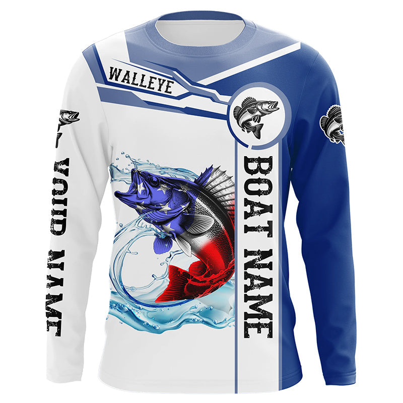 Walleye Fishing American Flag Custom name and boat name performance Long Sleeve Fishing NQS2358