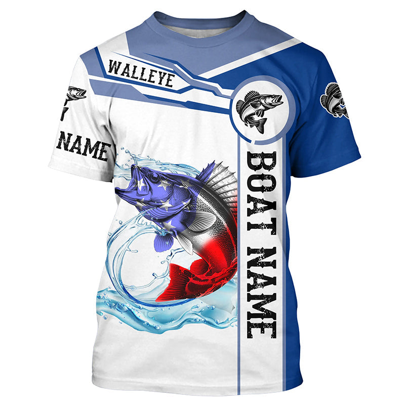 Walleye Fishing American Flag Custom name and boat name performance Long Sleeve Fishing NQS2358