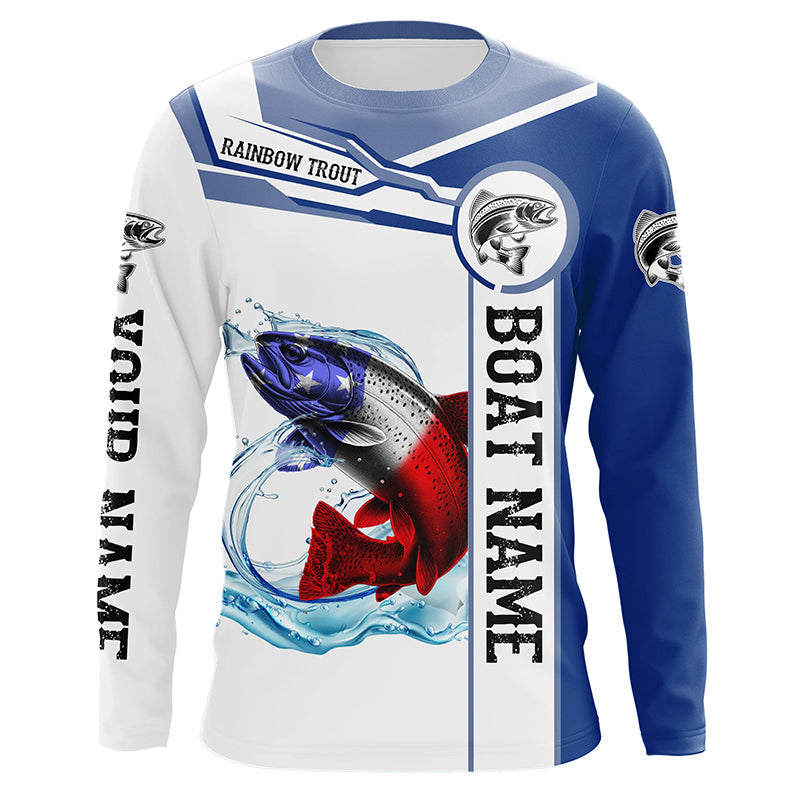 Rainbow trout Fishing American Flag Custom name and boat name performance Patriotic Fishing NQS2359