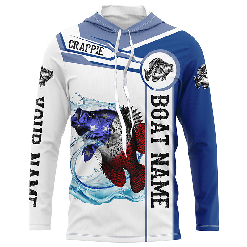 Crappie Fishing American Flag Custom name and boat name performance Patriotic Fishing NQS2360