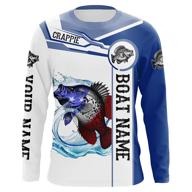 Crappie Fishing American Flag Custom name and boat name performance Patriotic Fishing NQS2360