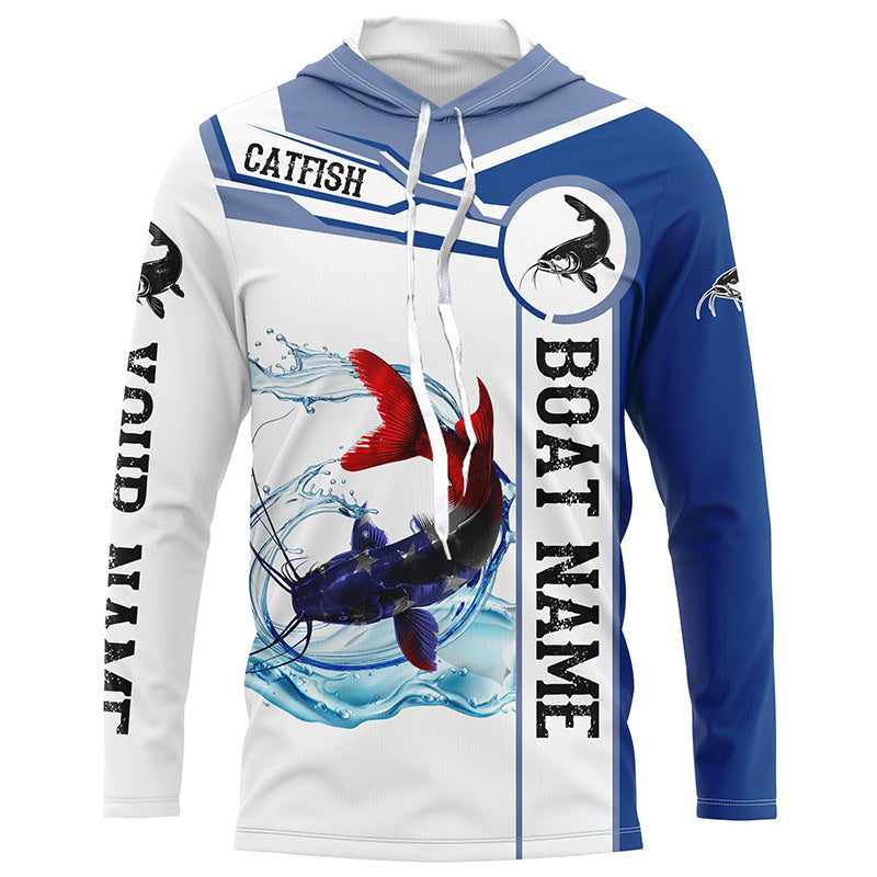 Catfish Fishing American Flag Custom name and boat name performance Patriotic Fishing NQS2361