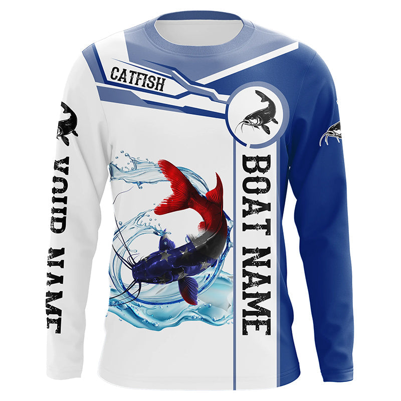 Catfish Fishing American Flag Custom name and boat name performance Patriotic Fishing NQS2361