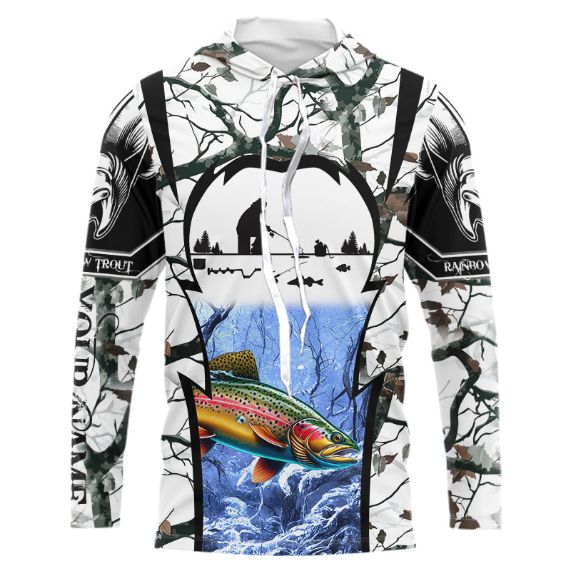 Rainbow trout Ice fishing winter camo Custom Long Sleeve fishing, women NQS2490