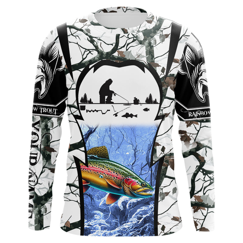 Rainbow trout Ice fishing winter camo Custom Long Sleeve fishing, women NQS2490