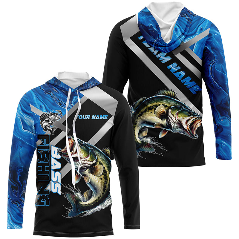 Personalized blue camo Largemouth Bass Long Sleeve Fishing, Bass Tournament Fishing NQS7465