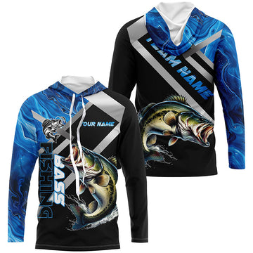 Personalized blue camo Largemouth Bass Long Sleeve Fishing, Bass Tournament Fishing NQS7465