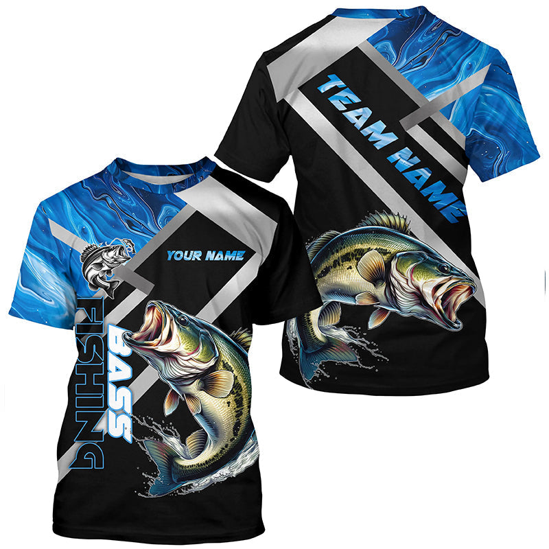 Personalized blue camo Largemouth Bass Long Sleeve Fishing, Bass Tournament Fishing NQS7465