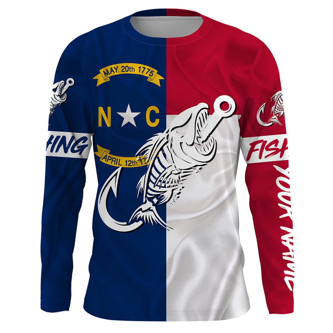 NC Fishing North Carolina Flag Fish hook skull Custom Name sun protection fishing NQS3471