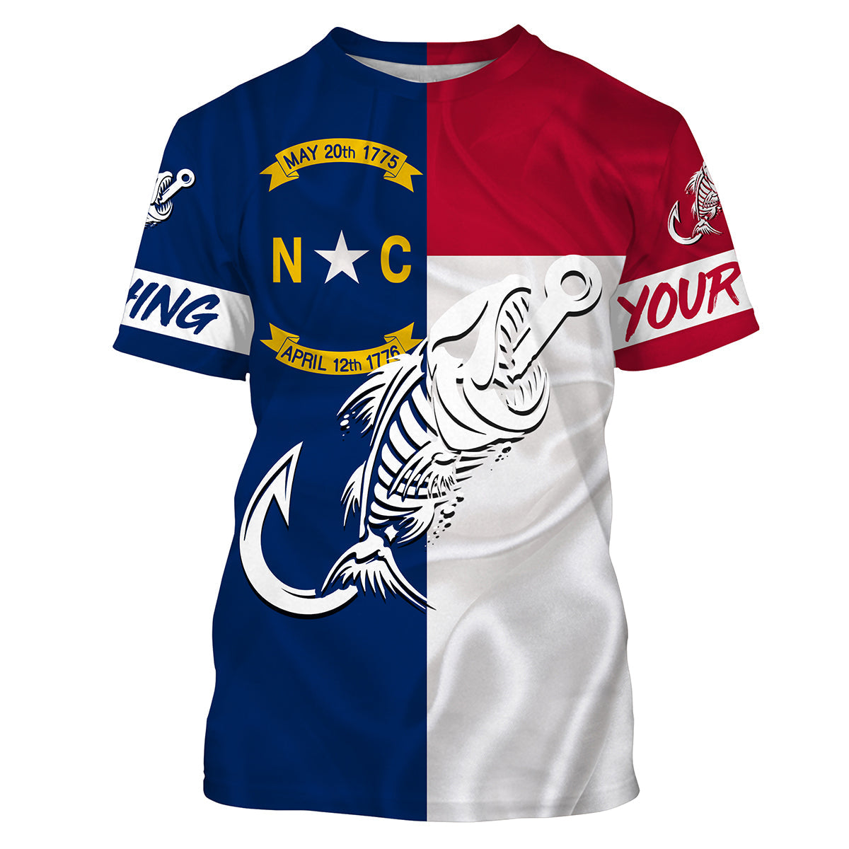 NC Fishing North Carolina Flag Fish hook skull Custom Name sun protection fishing NQS3471