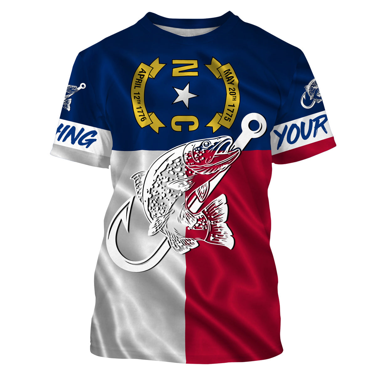 Trout fishing NC North Carolina flag custom name UV sun protection UPF 30+ performance fishing NQS3609