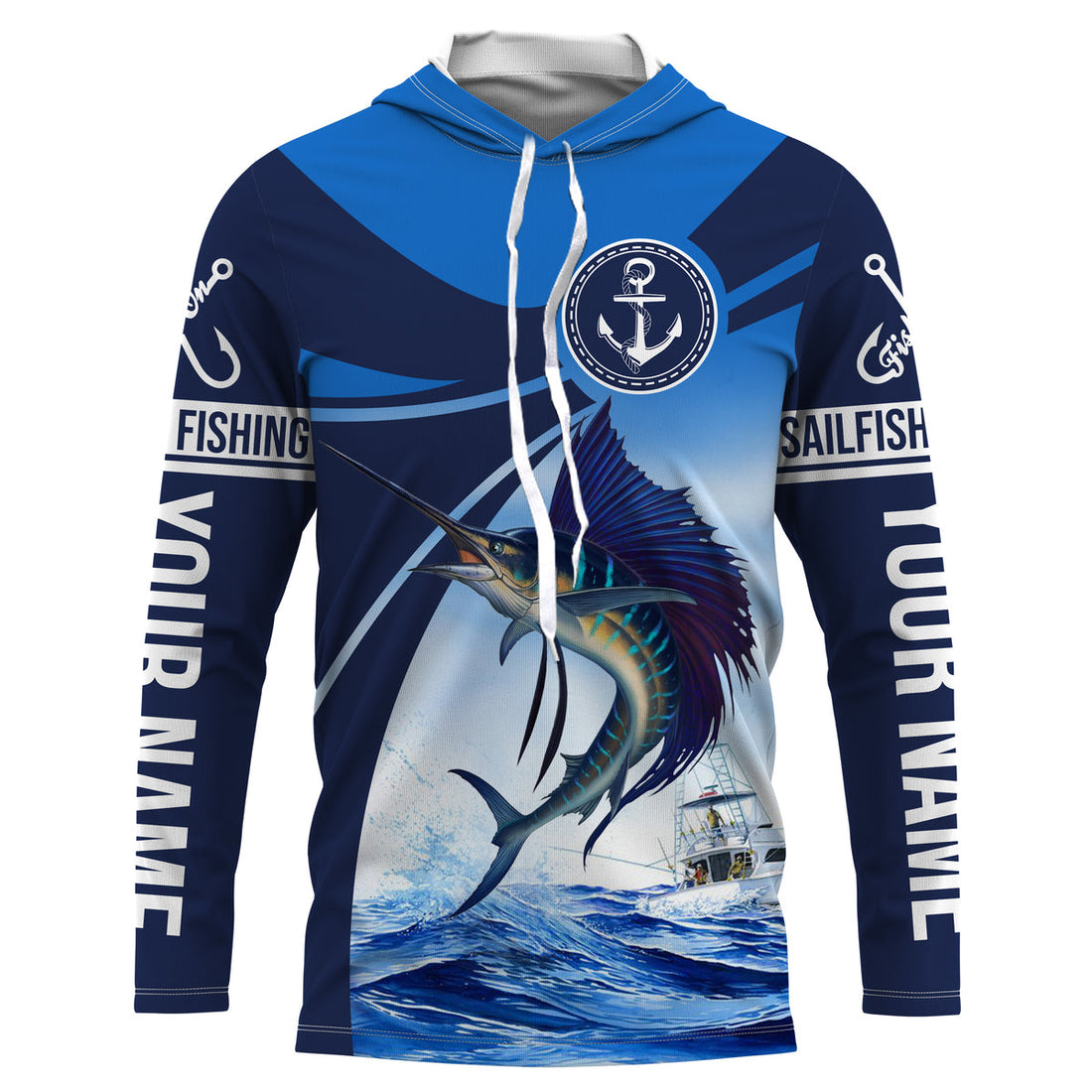 Sailfish fishing blue sea underwater ocean saltwater Custom Name performance long sleeve fishing NQS3743