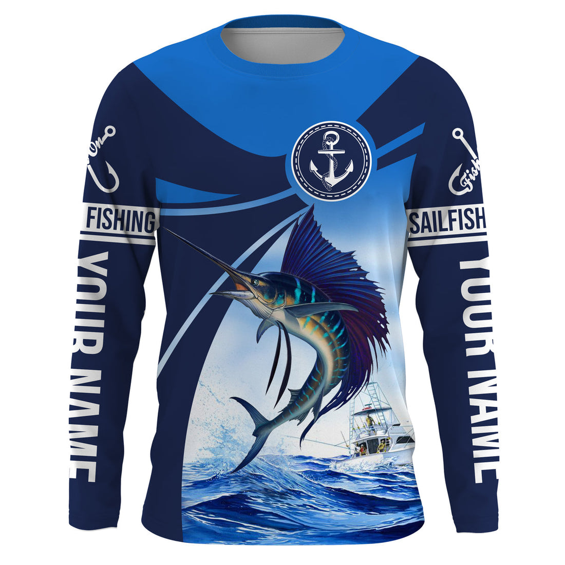 Sailfish fishing blue sea underwater ocean saltwater Custom Name performance long sleeve fishing NQS3743