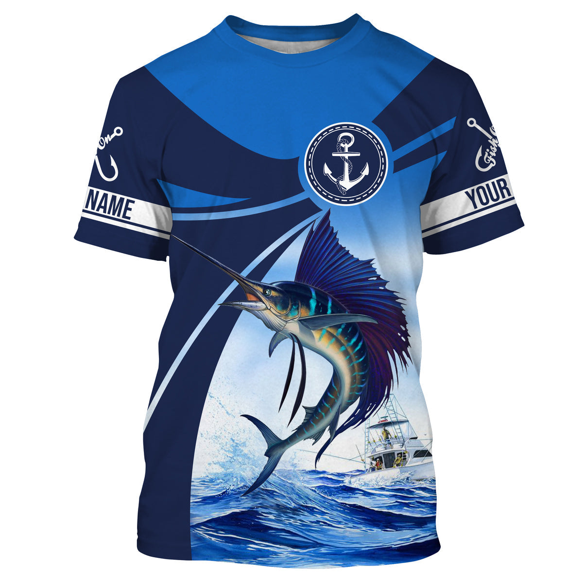 Sailfish fishing blue sea underwater ocean saltwater Custom Name performance long sleeve fishing NQS3743