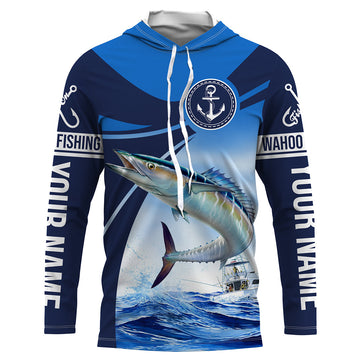 Wahoo fishing blue sea underwater ocean saltwater Custom Name performance long sleeve fishing NQS3745