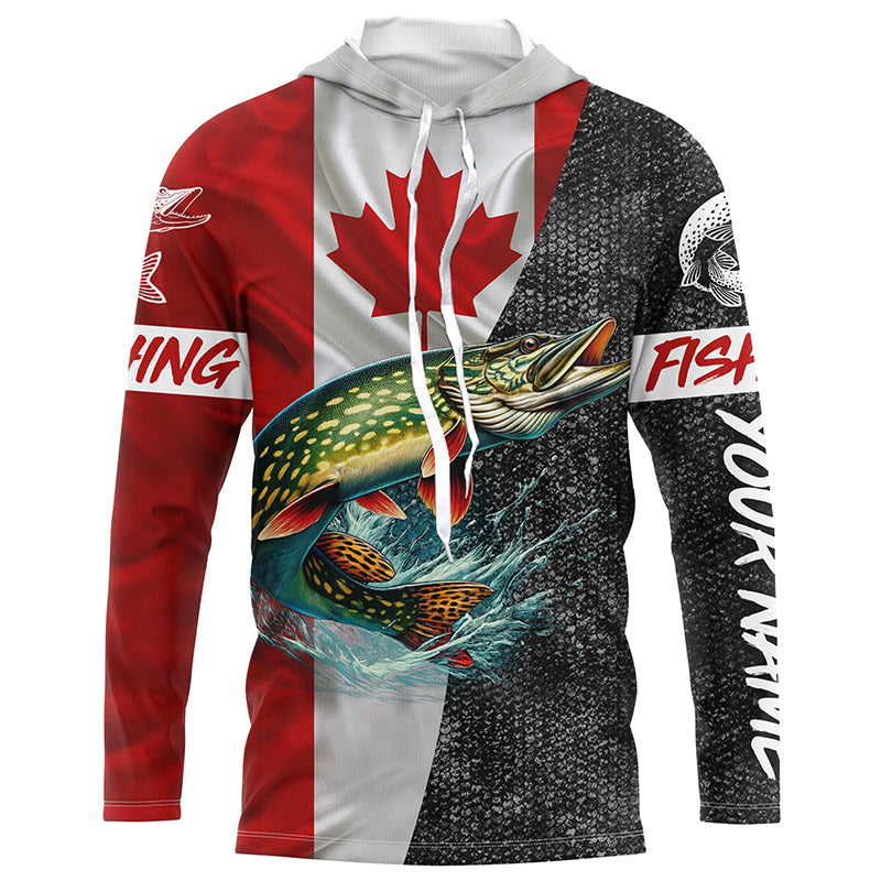 Canadian Flag Northern pike Fishing Custom long sleeve performance Fishing, pike Fishing NQS4927