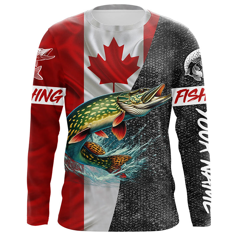 Canadian Flag Northern pike Fishing Custom long sleeve performance Fishing, pike Fishing NQS4927