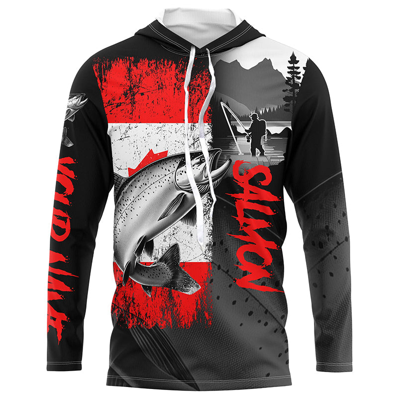 Canadian Flag Salmon Fishing Custom long sleeve performance Fishing, Salmon fishing NQS8055