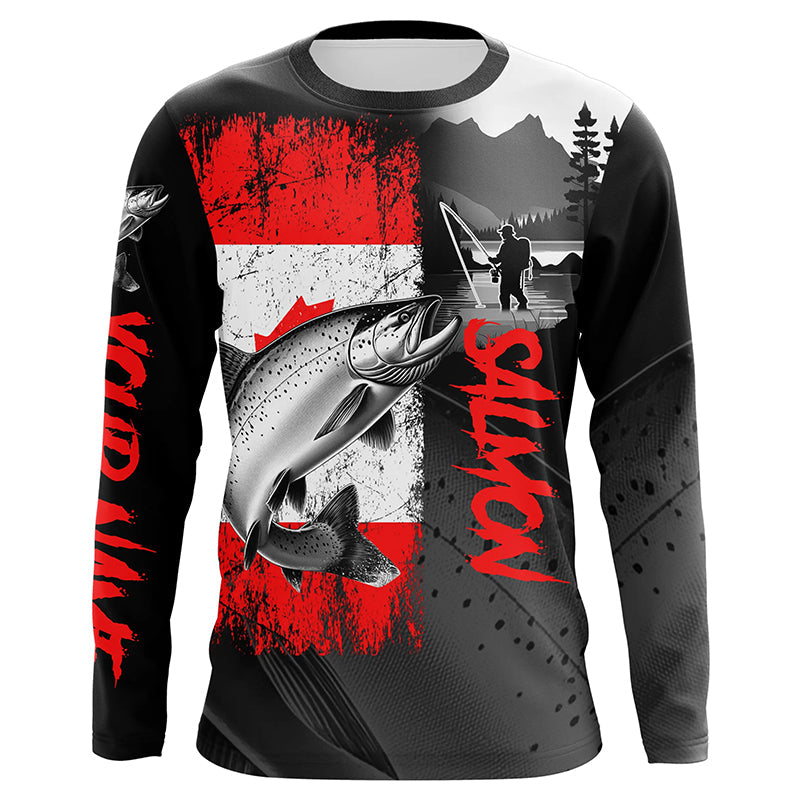 Canadian Flag Salmon Fishing Custom long sleeve performance Fishing, Salmon fishing NQS8055