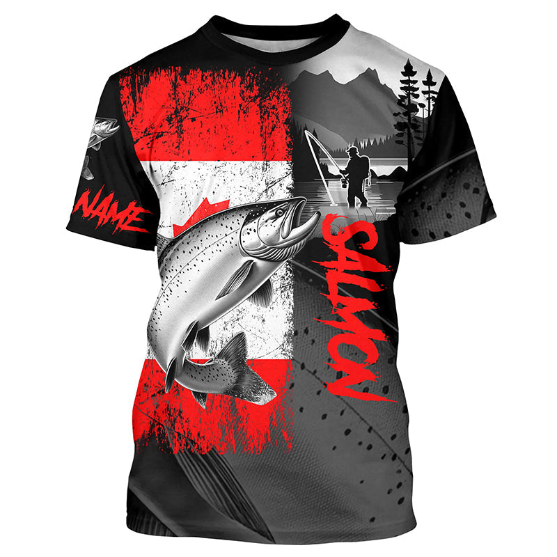 Canadian Flag Salmon Fishing Custom long sleeve performance Fishing, Salmon fishing NQS8055